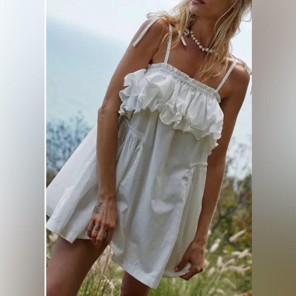 Free People White Ruffle Mini Dress